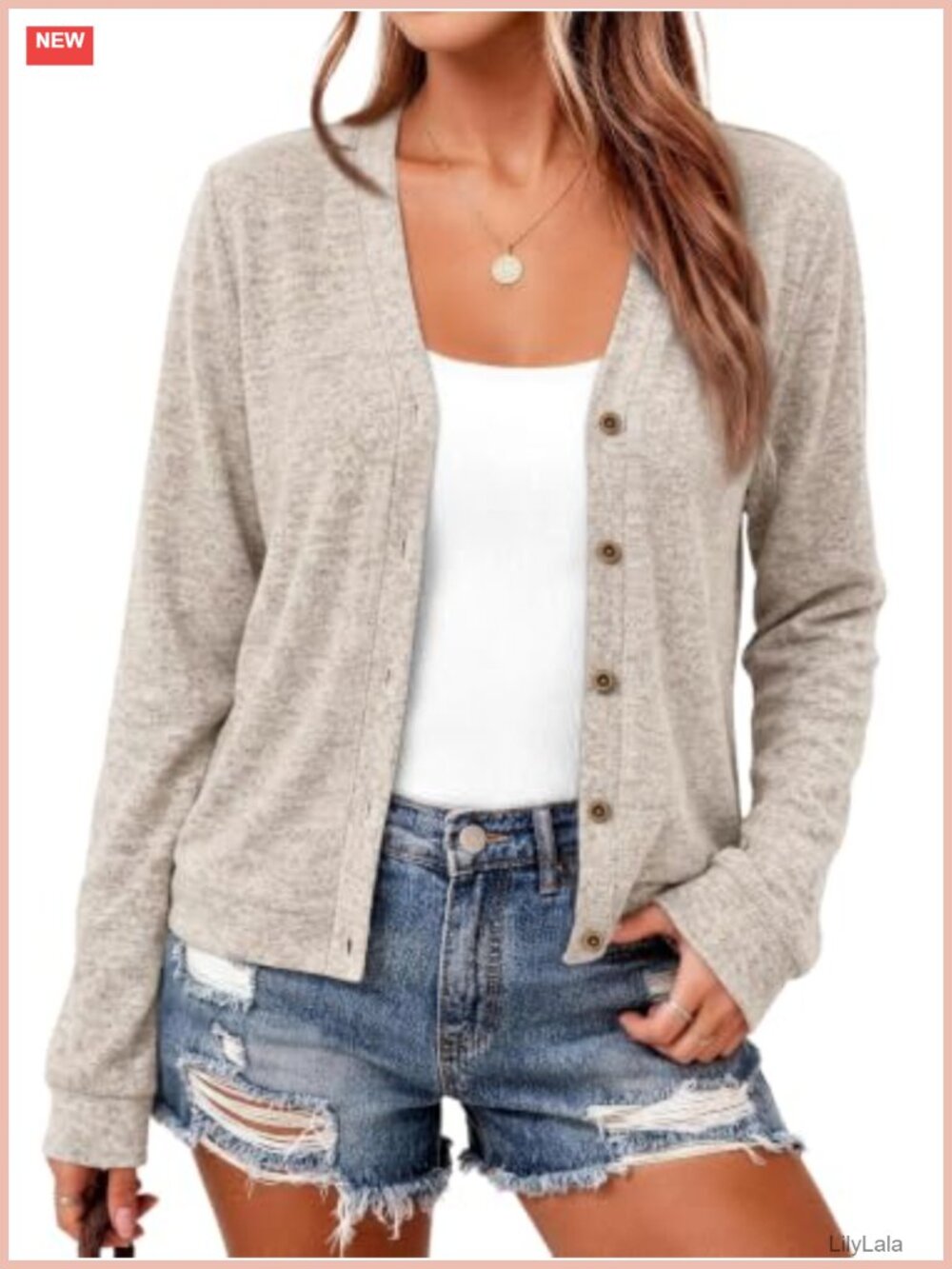 Lightweight V-Neck Button Cardigan Polyester Rayon Spandex Women's Fall Layer
